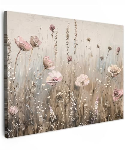 MuchoWow© Impression sur Toile Decoration Murale Peinture 70x50 cm Tableaux Decoratifs Muraux Déco Chambre Tableau Salon Fleurs - Rose - Moderne - Beige
