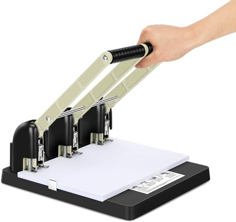 Robuster 3-Loch-Papierstanzer, 150 Blatt Kapazität, ergonomischer Griff, großes Fassungsvermögen und langlebiges Metall, für Büro, Zuhause und Druckerei, austauschbarer Schneidkopf