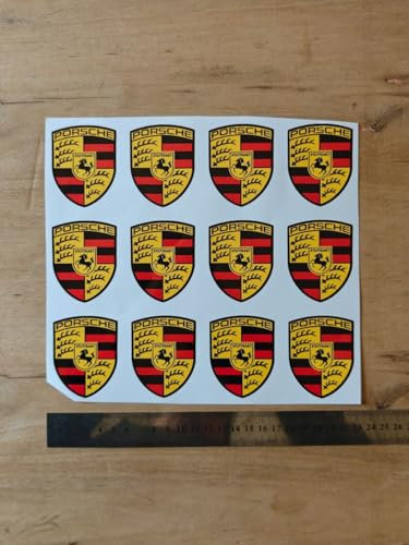 Porsche Zubehör Aufkleber - 12 Stück - Rot - Vinyl - Glatt (z.B. Kunststoff, Metall) - PORSCHE-Logo (verschiedene Größen) - Outdoor - Aufkleber