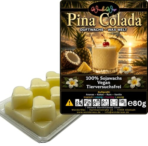 WonderWax® Duftriegel 6 x Duftwachs Herzen Weiß Pina Colada | Farbe: Weiß | Raumduft für Duftlampen, Wax Melt, Sojawachs, Indoor Duftöl Wachs schmelzen für Aromalampe