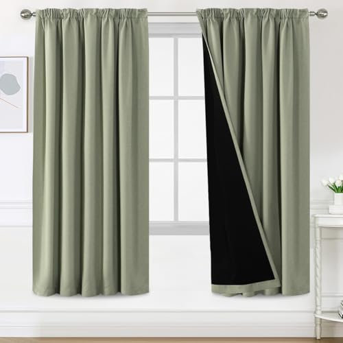 BellaHills Rideau Occultant Plissé 100% Obscurité pour Salon et Bureau, 140x225 cm - Anti-Bruit,Isolation Thermique,Vert Sauge,2 Panneaux