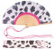 Fisura – Abanico original con estampado de vaca. Abanico de madera moderno y colorido. Ventilador de mano blanco y negro. Colgador incluido. Medidas: 42,5 x 23 cm