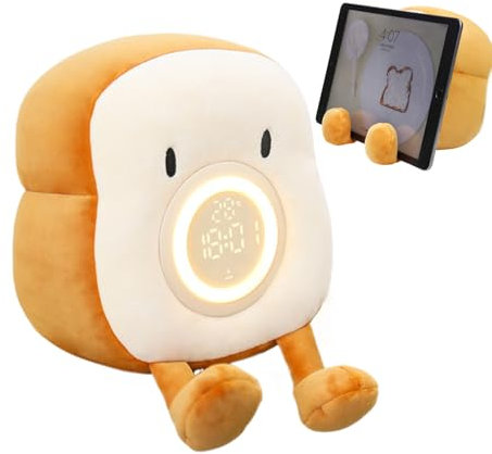 Pavsicgn Toast Lampe Nachtlicht - Plüsch Toast Nachtlicht & Schreibtischuhr,Schreibtischdekoration Handyhalter, Wiederaufladbare Tischlampe mit Timer & Dimmbare Raumdekoration für Schlafzimmer und