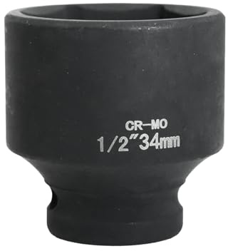 FortuneGlobe Socket 34 mm 1/2 inch Hexagon, Impact Socket 1/2 34 mm Chrome-Molybdenum Steel CR-MO (Black)