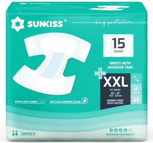 SUNKISS TrustPlus Inkontinenz Windeln, Unisex, Größe XXL, 15 Stück | Für Erwachsene, Saugfähige Einweg-Unterwäsche für Männer und Frauen mit Tabs und Zuverlässigem Auslaufschutz