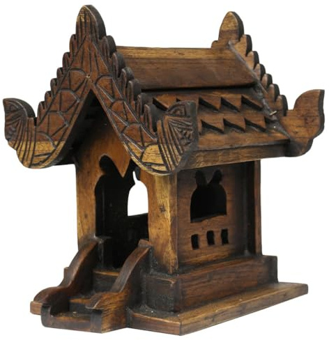 Oriental Galerie Traditionelles Geisterhaus aus Holz in Braun Geisterhäuschen San Phra Phum Feng Shui Thailand Asien Klein 16 cm