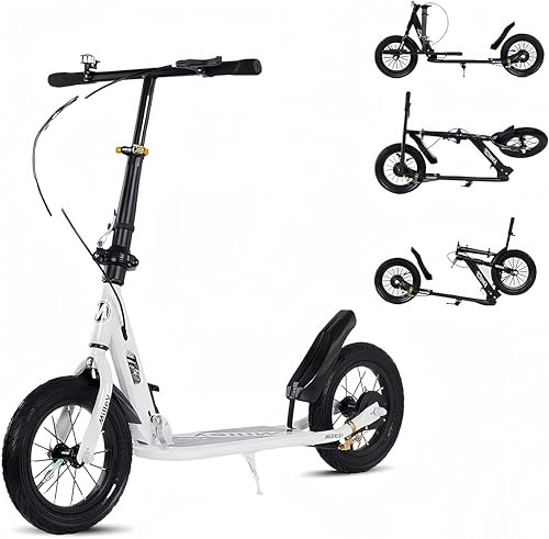 Big Wheel Scooter Erwachsene Cityroller Klappbar mit Handbremse Kickscooter für Erwachsene und Kinder, 150kg Tragkraft