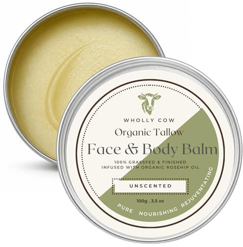 Organic Tallow Balm for Dry & Sensitive Skin – Grass-Fed Beef Tallow Moisturiser | Natural Unscented Face & Body Balm (100g)
