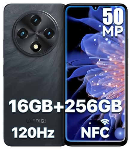 UMIDIGI G100 Mobile Phones, 8+256GB, 120Hz 6.9 HD+ Display Phone Android 14, 5000mAh/20W Fast Charging, 50MP +16MP, Smartphone 4G Dual SIM, Sim-Free Unlocked Mobile Phones, Face ID/GPS/OTG/NFC,Black