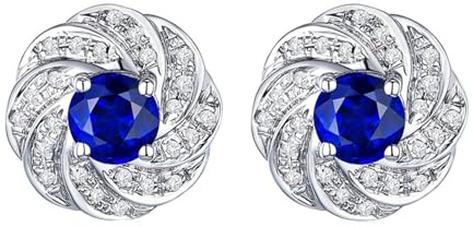 Homxi Damenohrringe Hochzeit Weißgold 750, Rund mit Erstellter Saphir 1 Karat mit Moissanit, Moderne Frauen Ohrringe Blau Silber