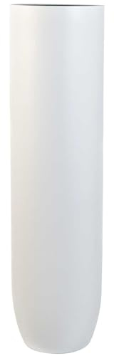 VIVANNO Pflanzgefäß SOLERIO Bodenvase Weiß Matt Fiberglas - 33x120 cm | Wetterbeständiger Blumenkübel für Innen & Außen, inklusive praktischem Kunststoffeinsatz in Schwarz, robust & langlebig