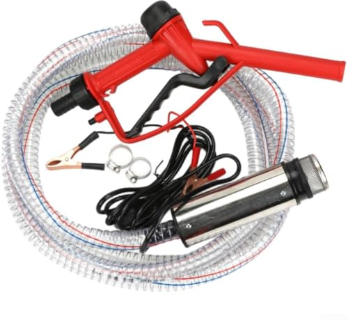 Electric Submersible Oil and Water Pump with Multiple Voltage 12V 24V 220V Stainless Steel 51mm Pump Body and 4 Meter Hose for Diesel Fuel Transfer (Silver 24V)