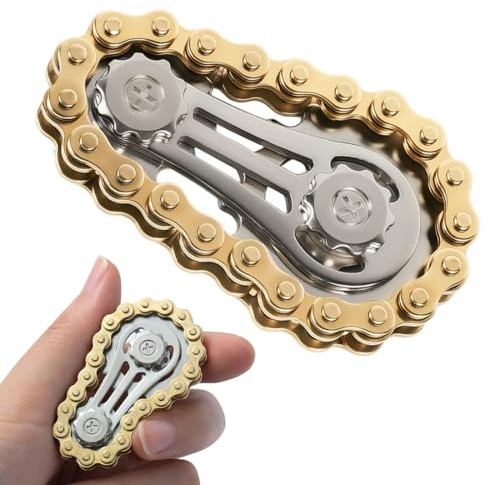MKEAWWU Fidget Spinner, Fahrradkette Fidget Spielzeug Aus Metall, Stressabbau Handspinner Für Erwachsene Kinder, Kinetisches Geschenk, 1 Stück, Gold, 6X3.5X1.1Cm