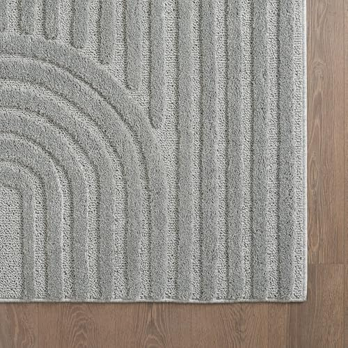 KADIMA DESIGN Hoch-Tief Designteppich Skandinavischer Boho Kuschelig Weich Waschbar Strapazierfähig Langlebig 8mm Flor Rund Silber 200x200 cm Schlafzimmer Saugroboter geeignet | RIGI