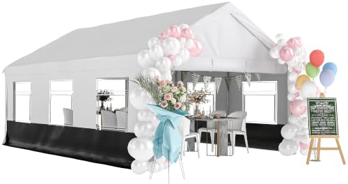 Outsunny Carpa para Fiesta 4x6 m Estructura Acero Galvanizado Gris y Blanco | Carpa de Jardín, Laterales Extraíbles, 2 Puertas con Cremallera, 6 Ventanas, UPF30+, Cenador Gazabo, para Boda y Eventos