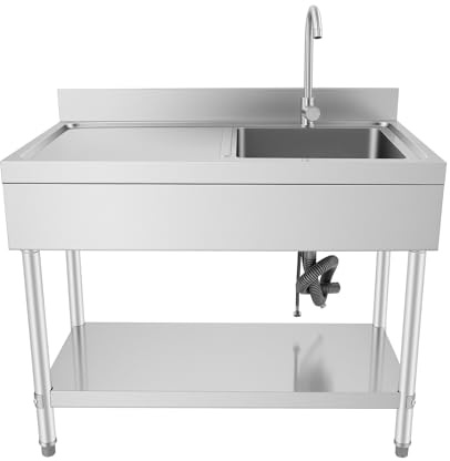Freistehende Spüle, Spüle mit Unterschrank, Edelstahl Spültisch für Küche Restaurant Wäsche, 100x60x80cm, 300kg Tragfähigkeit
