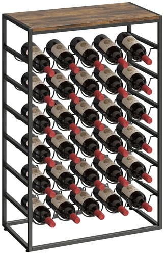 HOMCOM Weinregal für 30 Flaschen Flaschenregal freistehender Flaschenhalter Weinflaschenhalter aus Metall für Keller, Lagerraum, 59 x 30 x 88,5 cm Rustikal-Braun