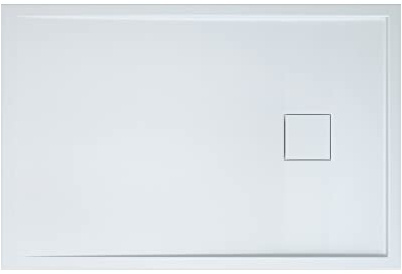 doporro Receveur de Douche Rectangulaire à Carreler à Poser 80x120cm | Bac à Douche, Solid Surface, Blanc Mat, Extra Plat, Cache Bonde Design, avec Bonde, Geoma08