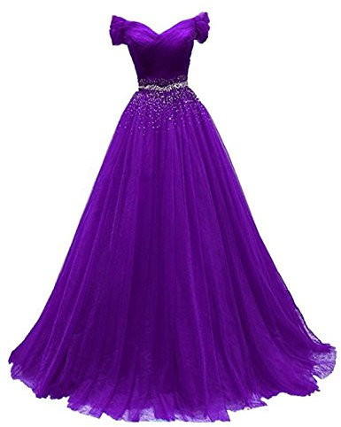 Stillluxury Robe de soirée longue en tulle à épaules dénudées - Violet - 42
