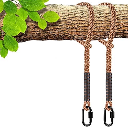SELEWARE Juego de 2 Correas para Hamaca, Cuerda para Columpio de árbol, Correa para Silla de Hamaca con mosquetón de Acero Inoxidable, para Columpios en el Patio, Hamaca, Yoga, Boxeo, 240 cm