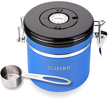 Schramm® Lata de café 1200 ml en 10 colores con cuchara dosificadora Altura: Lata de café de 12cm Contenedor de café de acero inoxidable, Color:azul