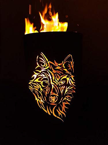 TiKo-Design Feuertonne - Lagerfeuertonne - Feuerkorb mit Wolf Motiv – Verleihen Sie Ihrem Garten EIN besonderes Ambiente für unvergessliche Abende mit ihren Freunden