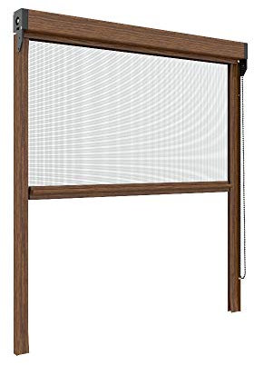 Zanzanet Zanzariera verticale 50 mm per finestre su misura personalizzabile a rullo con catena telaio con profilo robusto e resistente in alluminio Made in Italy Noce Medio