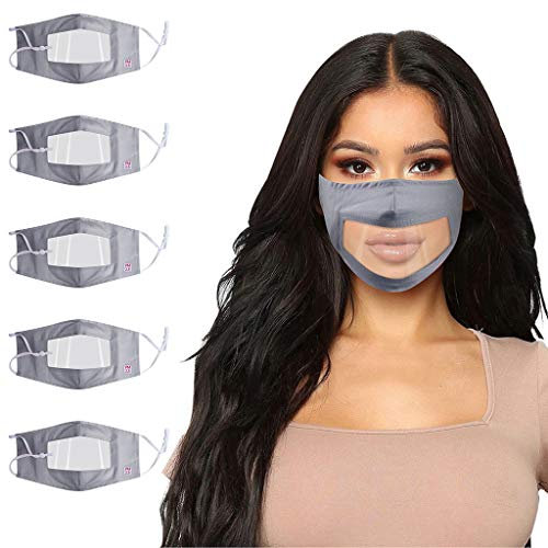 Lulupi 5 Stück Mundschutz Multifunktionstuch Transparent Durchsichtig Visier Gesichtsschutz Gesichtsschild Schutzschild Wiederverwendbar Waschbar Mund Masken Halstuch Schals Herren Damen