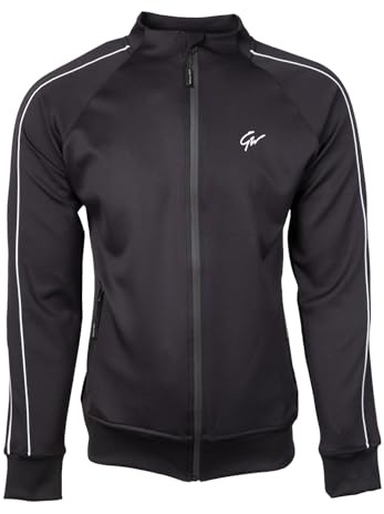 Gorilla Wear Wenden Track Jacket - schwarz/gold - leichte bequeme Trainingsjacke mit Logo zum Sport Freizeit Alltag Workout Training Passform Reissverschlusstaschen aus Polyester Elasthan