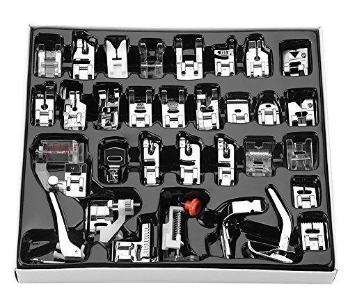 32 Teiliges Nähfuß Set Für Haushaltsnähmaschinen Professionelle Nähfußadapter Mit Walking Fuß System, Kompatibel Singer, Brother, Baby Lock, Janome U.A. Marken Vielfältige Nähanwendungen Hobby