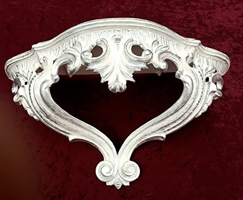 Console murale baroque - Style rétro - Blanc et argenté - 38 x 20 x 16 cm