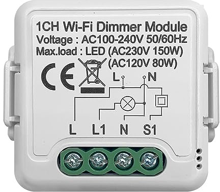 Qutsvosh Tuya Wifi Smart Dimmer-Schaltermodul 10A, Unterstützt 2-Wege-Steuerung, 1 Gang, Kompatibel mit Home Alexa Smart Life App, Langlebig, Einfach zu Bedienen