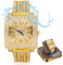 Halukakah Premium Diamant Golduhr für Herren,Luxus 18k Echtgold Plattiert,Basic Wasserdicht,Artistik Ziffernblatt Extra Groß Quadratisch,Iced Out,24cm Armband,Geschenkbox Inklusive