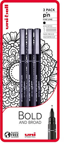 uni-ball Bold and Broad, 3 Stück uni-PIN Fineliner breite Zeichenstifte, Schwarz