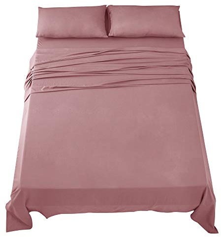 Komplettes Bettwäsche-Set für Doppelbetten, Bettlaken und Kissenbezüge, Mikrofaser, für Bett mit 180 cm, Rosa Dunkel
