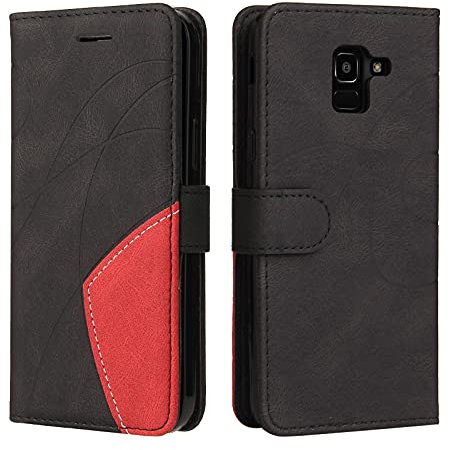 Fatcatparadise Cover per Samsung Galaxy J6 2018, Flip Caso in PU Pelle Case Cover Libro Portafoglio Protettiva Custodia con TPU Sottile Antiurto,[Kickstand][Slot per Schede][Magnetica] (Nero)