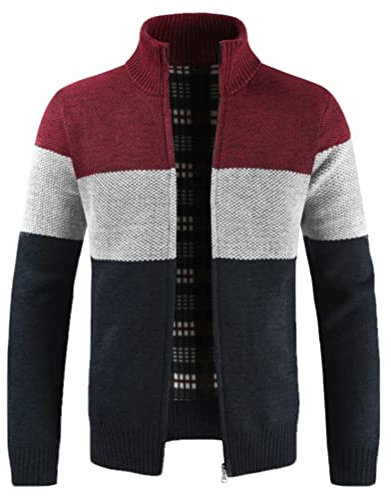 Übergangsjacke Herren Winter Farbabstimmung Stehkragen Strickjacke Herren Jacke Urban Trend Mode Verdickung Jugend Mantel Täglich Warm Männer Langarm A-001 M