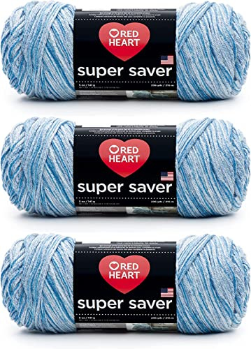 Red Heart Super Saver Lapis Yarn - 3 Pack of 5oz/142g - Acrylic - 4 Medium (Worsted) - 364 Yards - Knitting/Crochet