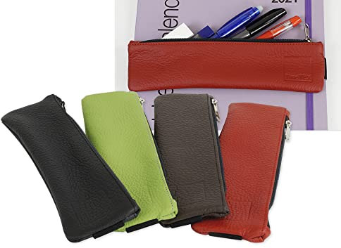 TimeTEX Aufspann-Stiftmäppchen aus Leder - für A5 und A4 geeignet - Büffelleder rot - 30994