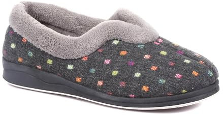 Pavers Pantoufles pour femme en coupe D/E plus large,Chaussons à pois faciles à enfiler pour femme élégants et confortables,Idéales pour toutes les occasions,QING34003,320 210, gris foncé, 37 EU
