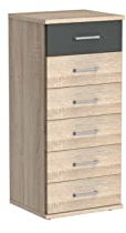 möbelando Kommode Click aus Spanplatte in Eiche-Sägerau-Nachbildung mit 6 Schubladen. Abmessungen (B/H/T) 46x106x40 cm