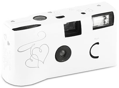 Weddingstar Appareil photo jetable avec flash – Cœurs enchantés argentés (lot de 1)