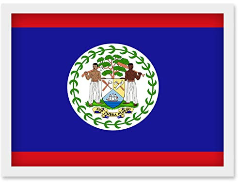 Artery8 Belize National Flag Patriotic Vexillology World Flags Country Region Poster Artwork Framed Wall Art Print A4