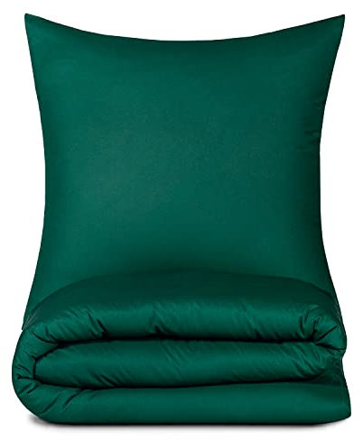 Alreya 3 TLG Renforcé Bettwäsche 240 x 220 cm mit 2 Kissenbezuge 80 x 80 cm - 100% Baumwolle mit YKK Reißverschluss, Superweiches Bettbezug, Waldgrün