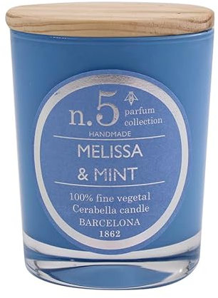 Lamare - Velas Perfumadas Numbers - Vela Vegetal 100% - Vaso de Cristal y Tapa de Madera - CERABELLA (Melissa & Mint, 7,5X10 CM)