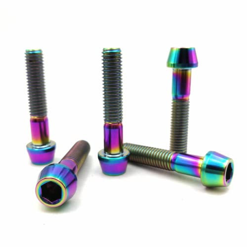 RISON-Titanium 5 Stück Titan Fahrrad Vorbau Schrauben M6x1.0x28mm, Fahrrad Kegelschrauben Konischer Innensechskant Schrauben, Fahrrad Stamm Bolzen Fahrradschaftschrauben Kegelkopf Schraube