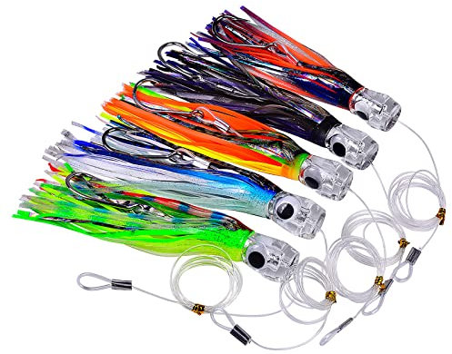YFPICO Offshore Big Game Trolling Lures Salzwasser Schleppköder für Marlin, Thunfisch, Mahi, Delfin, Durado, Wahoo Trolling Lures mit Rigged Hooks große Spielköder(9in/23cm,Kristallkopf,5 Stück)