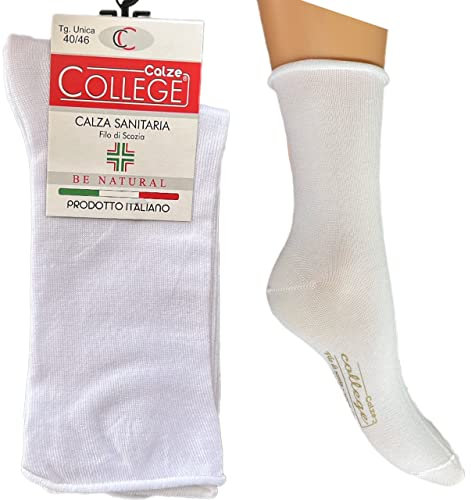 calze college®6 PAIA CALZINI UOMO SENZA ELASTICO IN PURO COTONE FILO DI SCOZIA ELASTICIZZATO 40-46 (Bianco Alto)