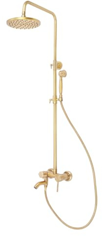 Sistema de ducha retro, latón antiguo, grifo de ducha con efecto lluvia, altura ajustable, alcachofa de ducha, juego de ducha de mano, cobre, baño de bronce, grifo de ducha antiguo, latón vintage