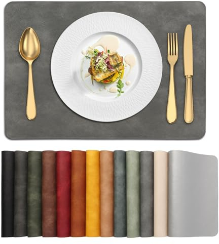 UnivoColors Platzsets, hitzebeständig, waschbar, 30,5 x 43,2 cm, wasserdicht, abwischbar, PU-Tischsets für Küche, Esszimmer, Grau, 6 Stück